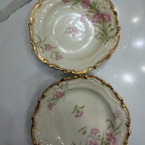 Limoges Pink Floral Gold Trim Plates